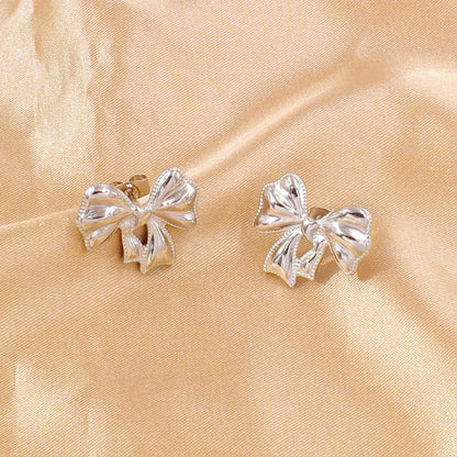 Luxury Designer Gold Plated Bowknot Stud Earrings