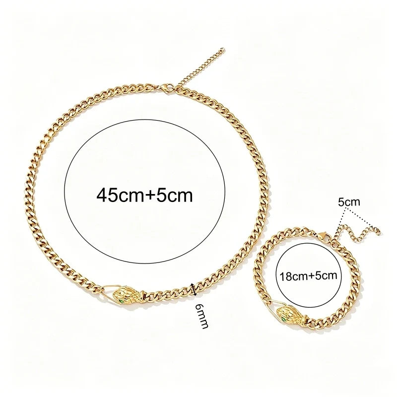 Snake Cuban Chain Necklace & Bracelet Set
