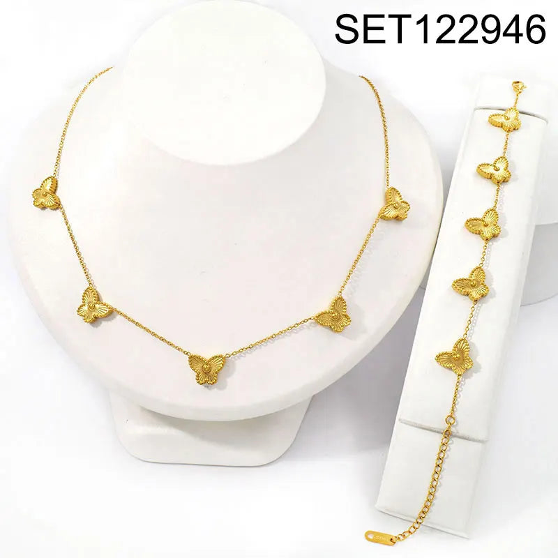 18K Gold Plated Butterfly Charms Necklace Bracelet Earrings Sets