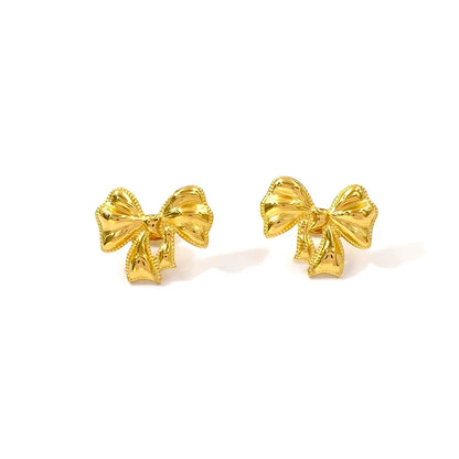 Luxury Designer Gold Plated Bowknot Stud Earrings