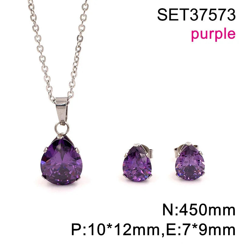 Waterdrop Multi-Color Zircon Birthstone Necklace and Earrings Sets