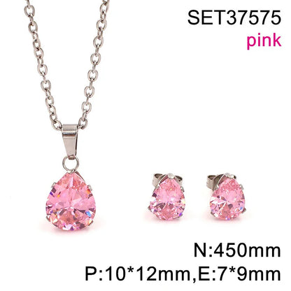 Waterdrop Multi-Color Zircon Birthstone Necklace and Earrings Sets
