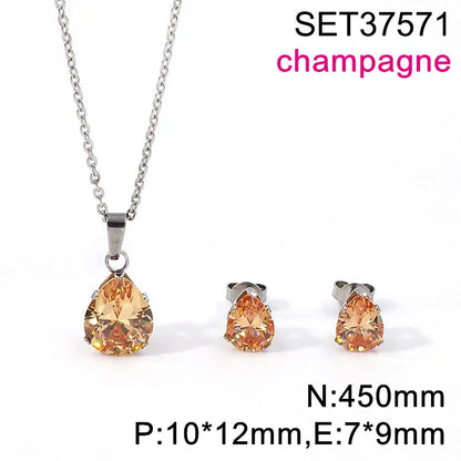 Waterdrop Multi-Color Zircon Birthstone Necklace and Earrings Sets