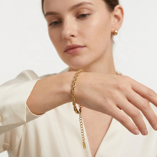 Classic Chain Link Twisted Rope Bracelet 18K Gold Plated Waterproof