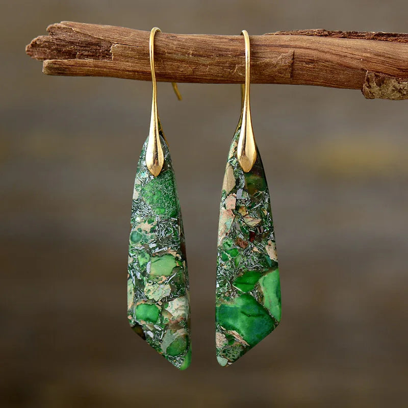 Imperial Jasper Leaf Pendant Dangle Drop Earrings Jewelry