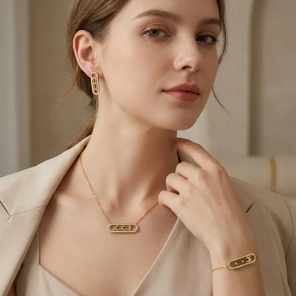Elegant Timeless Gold Plated Hypoallergenic Earring Necklace and Bracelet Set