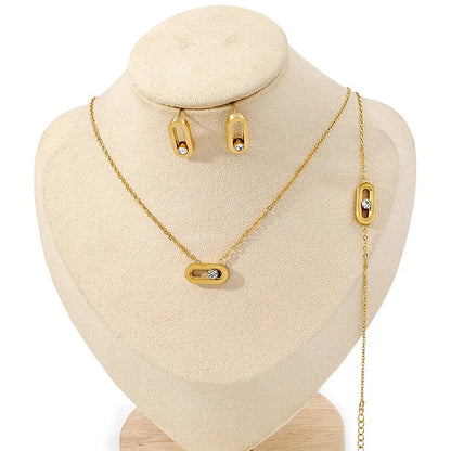 Gold Filled Movable Diamond Necklace Bracelet and Earrings Set
