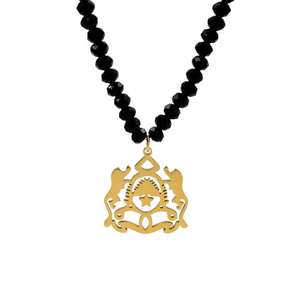 Black Bead 18K Gold Plated Emblem Necklace & Bracelet