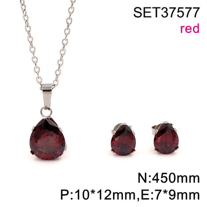 Waterdrop Multi-Color Zircon Birthstone Necklace and Earrings Sets