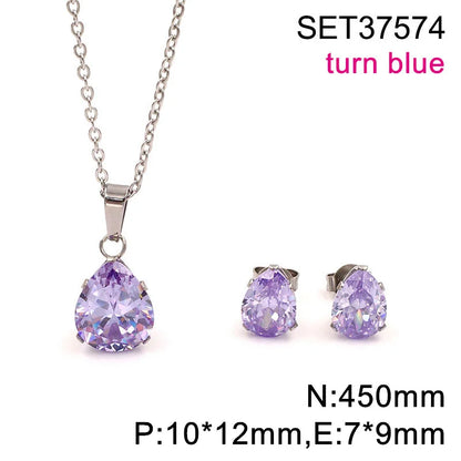 Waterdrop Multi-Color Zircon Birthstone Necklace and Earrings Sets