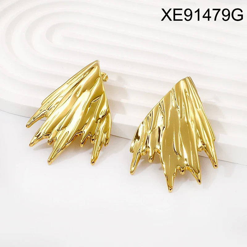 Gold Filled Non Tarnish Statement Irregular Stud Earrings