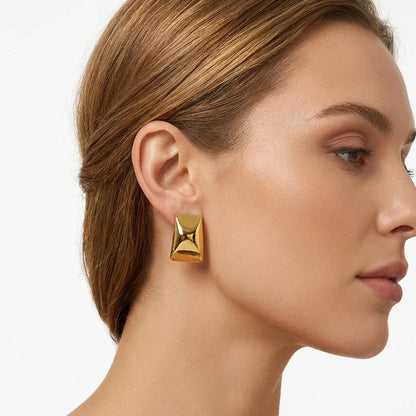 Anti-Tarnish 18K Gold Plated Geometric Statement Stud Earrings