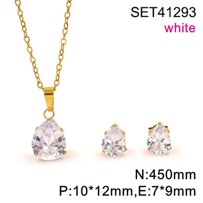 Waterdrop Multi-Color Zircon Birthstone Necklace and Earrings Sets