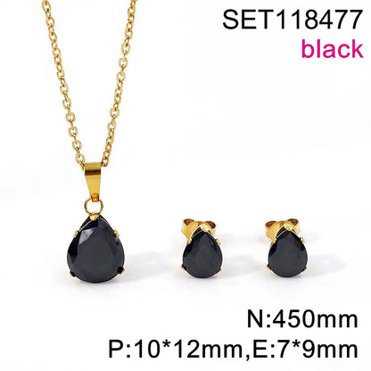 Waterdrop Multi-Color Zircon Birthstone Necklace and Earrings Sets