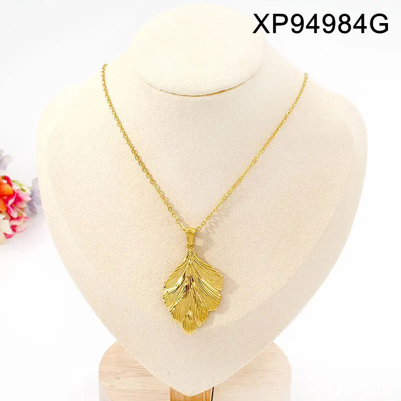 Leaf Pendant Link Chain Necklace and Earrings Sets