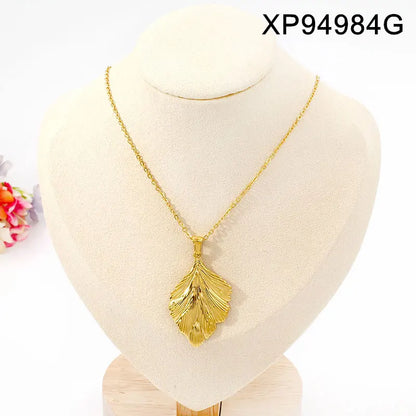 Leaf Pendant Link Chain Necklace and Earrings Sets