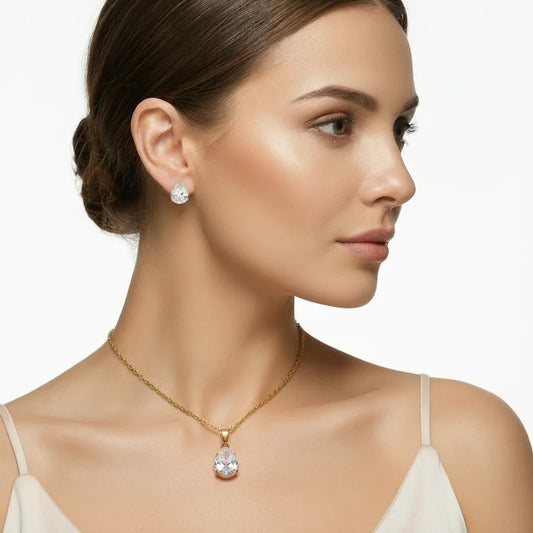 Waterdrop Multi-Color Zircon Birthstone Necklace and Earrings Sets
