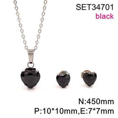 Non Tarnish Waterproof Love Heart Cubic Zirconia Necklace Earrings Sets