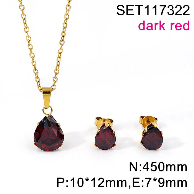 Waterdrop Multi-Color Zircon Birthstone Necklace and Earrings Sets
