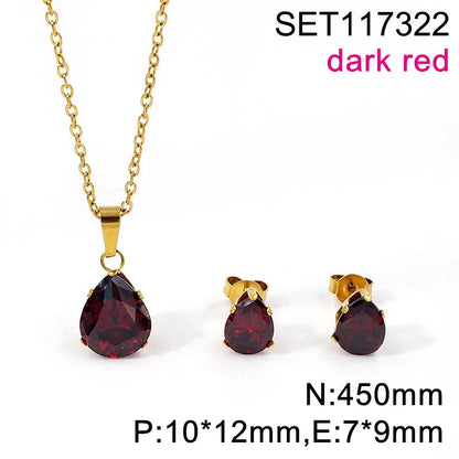 Waterdrop Multi-Color Zircon Birthstone Necklace and Earrings Sets