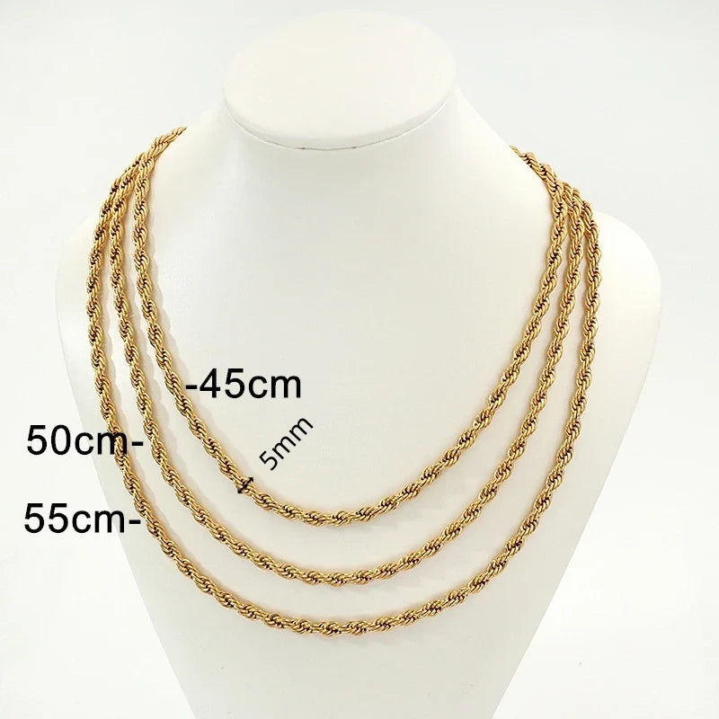 18K Gold Plated Twisted Rope Chain Like Necklace and Bracelet Sets