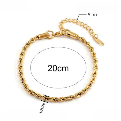 Classic Chain Link Twisted Rope Bracelet 18K Gold Plated Waterproof