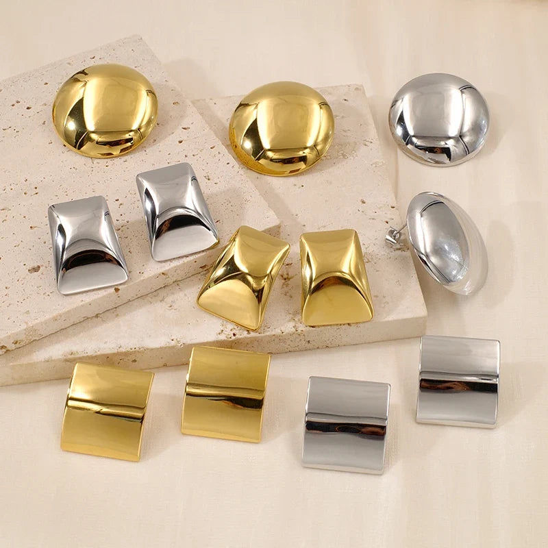 Anti-Tarnish 18K Gold Plated Geometric Statement Stud Earrings
