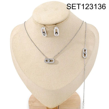 Gold Filled Movable Diamond Necklace Bracelet and Earrings Set