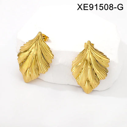 Leaf Pendant Link Chain Necklace and Earrings Sets
