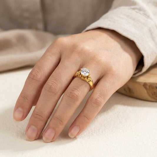 18K PVD Gold Plated 7mm Zircon Luxury Ring