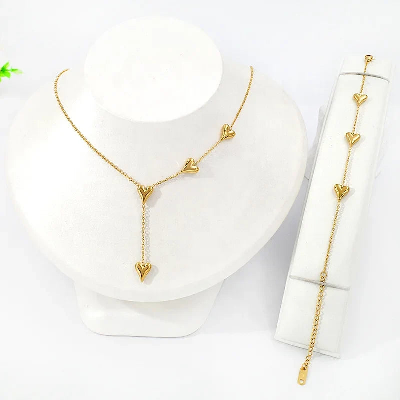 18K Gold Plated Heart Chain & Bracelet Set