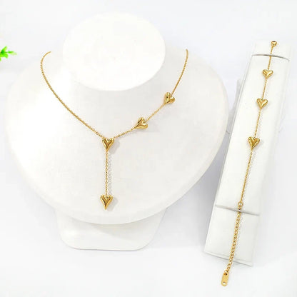 18K Gold Plated Heart Chain & Bracelet Set