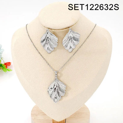 Leaf Pendant Link Chain Necklace and Earrings Sets