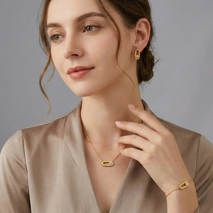 Gold Filled Movable Diamond Necklace Bracelet and Earrings Set