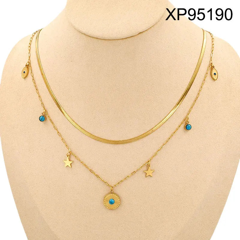 18K Gold Plated Turquoise Evil Eye Layered Necklace
