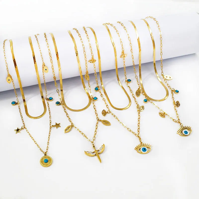 18K Gold Plated Turquoise Evil Eye Layered Necklace