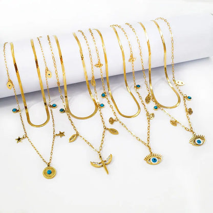 18K Gold Plated Turquoise Evil Eye Layered Necklace