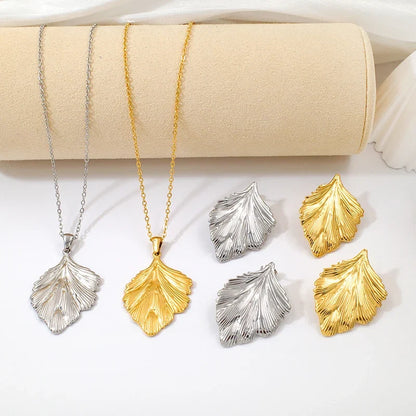Leaf Pendant Link Chain Necklace and Earrings Sets