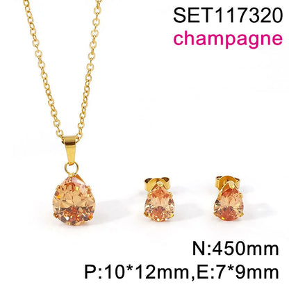 Waterdrop Multi-Color Zircon Birthstone Necklace and Earrings Sets
