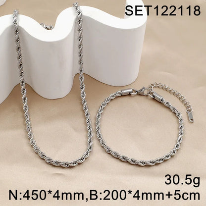 18K Gold Plated Twisted Rope Chain Like Necklace and Bracelet Sets