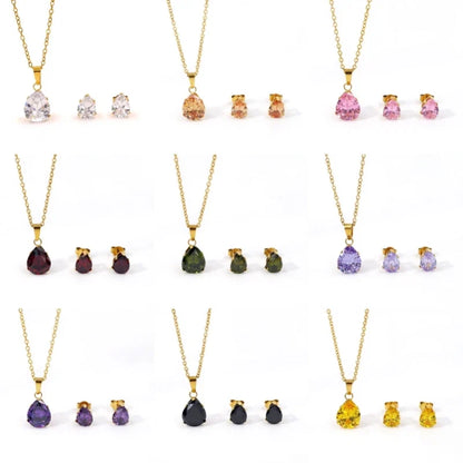 Waterdrop Multi-Color Zircon Birthstone Necklace and Earrings Sets