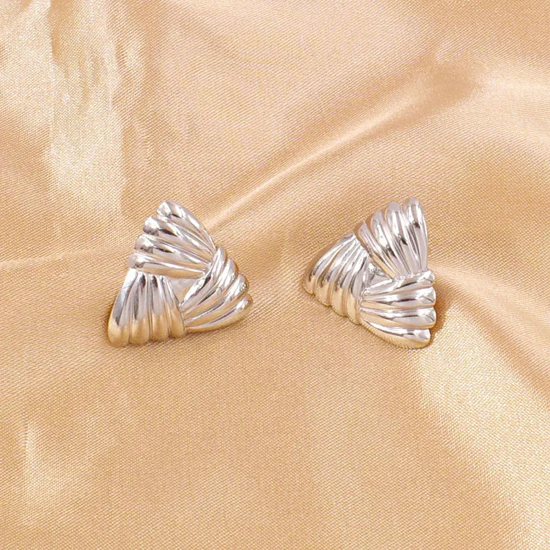 Triangle Textured 18K Gold Plated Two Tone Earrings