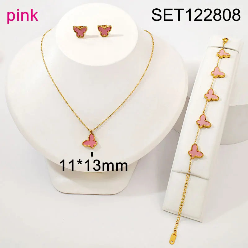18K Gold Plated Butterfly Charms Necklace Bracelet Earrings Sets