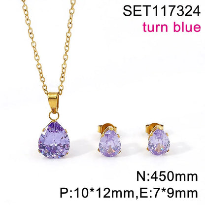 Waterdrop Multi-Color Zircon Birthstone Necklace and Earrings Sets