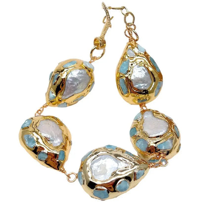 Blue Larimar with Freshwater Pearls Wrap Bracelet