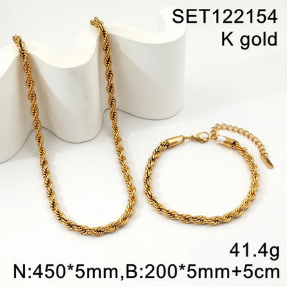18K Gold Plated Twisted Rope Chain Like Necklace and Bracelet Sets