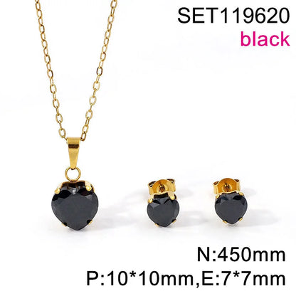 Non Tarnish Waterproof Love Heart Cubic Zirconia Necklace Earrings Sets