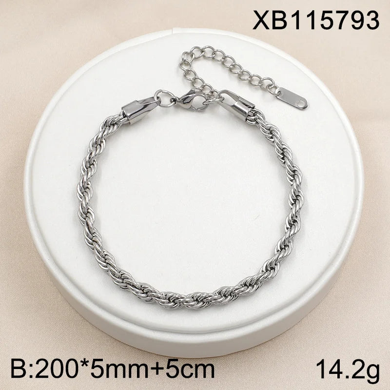 Classic Chain Link Twisted Rope Bracelet 18K Gold Plated Waterproof