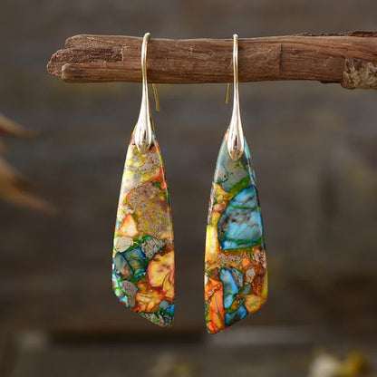 Silver Plated Geometric Gemstone Jasper Earrings