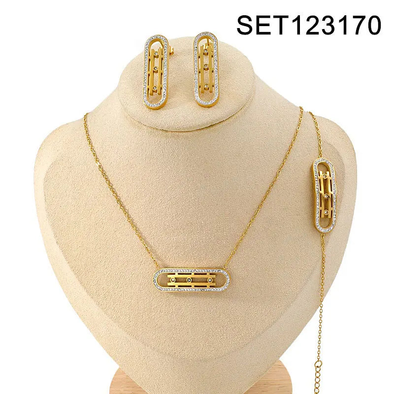Elegant Timeless Gold Plated Hypoallergenic Earring Necklace and Bracelet Set